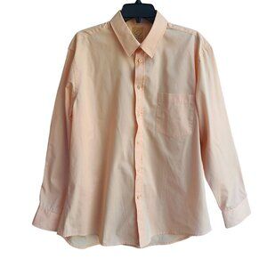 English Laundry Mens Dress Shirt Button Front Long Sleeves Slim Fit Peach Size L
